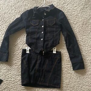 Dark denim 2 piece skirt set